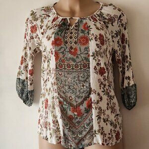 Style & Co. tunic top sz L white green burgundy GUC